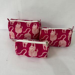 Ensemble de trousses de toilette en coton matelassé à imprimé animal rose pour femmes, sac à maquillage, trousse de rangement de voyage - Product Image 2