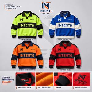 Sudadera de Manga Larga INTENTO para Hombre, 100% Algodón, Diseño Color Block, Cuello Camisero, Logotipo Frontal, Amarillo Neón y Negro, Estilo Deportivo - Product Image 6
