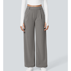 Pantalones de Mujer de Cintura Alta, Color Sólido, Tejido de Algodón, Pierna Ancha, Largos, Sueltos, con Dos Bolsillos Laterales - Product Image 4