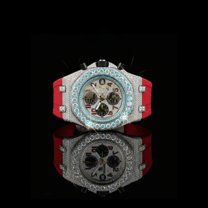 High Demand Premium VVS D Color Moissanite Diamond Wrist <b>Watch</b> Red <b>Rubber</b> Band <b>Watch</b> For Unisex On Best Factory Price - Product Image 1