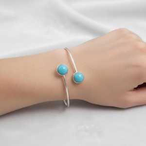 Natural Sleeping Beauty Turquoise Open <b>Bangle</b> <b>Bracelet</b> 925 Sterling <b>Silver</b> 14K Gold Plated December Birthstone Jewelry - Product Image 2