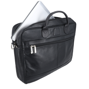 Black Leather Business Laptop <b>Bag</b> with Adjustable Shoulder Strap & Storage Pockets Durable Office Carry Case - Product Image 5