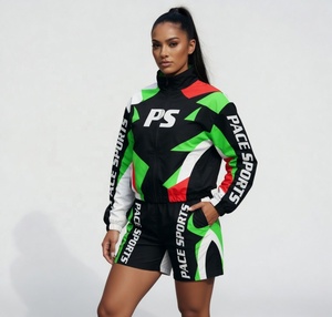 Red Gold Metallic Premium Sublimation Windbreaker Tracksuit Unisex Full-<b>Zip</b> High Collar Jacket and Matching Shorts - Product Image 3