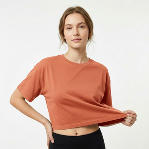 Women Cotton <b>Cropped</b> Short Sleeve T-Shirt Boxy Oversized Streetwear Casual Summer T Shirt OEM Custom Logo Bulk Wholesale - Product Image 1