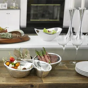 Contemporary Handcrafted Metal <b>Serving</b> Bowls <b>Set</b> Irregular Shape Polished Finish Dishwasher Safe Minimalist Design Party <b>Dishes</b> - Product Image 5