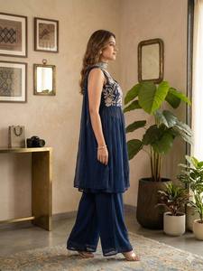 Vestido de Fiesta Rangoli para Mujer con Bordado y Lentejuelas, Sin Arrugas y de Secado Rápido, para Todas las Temporadas, Ideal para Bodas y Diwali - TENNECY - Product Image 3