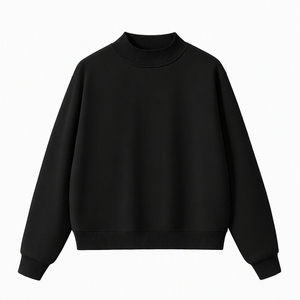 <b>Women's</b> Solid <b>White</b> Mock Neck <b>Sweatshirt</b> Heavyweight 380gsm Cotton Fleece Pullover - Product Image 2