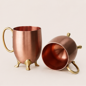 Luxury Handcrafted <b>Footed</b> Moscow Mule <b>Mug</b> Pure Solid Copper with Antique Finish and Brass Handle Premium Vintage Cocktail Cup - Product Image 5
