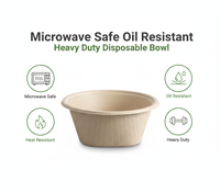 Bols jetables écologiques en bagasse de canne à sucre 48oz, robustes, compostables, résistants aux micro-ondes et aux fuites, pour fêtes, soupes, salades, ramen