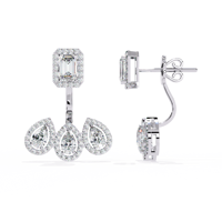 Boucles d'oreilles pendantes en or blanc 18 carats avec moissanite taille émeraude et halo en forme de poire, idéales pour un cadeau de mariage