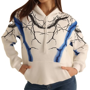 Sudadera con Capucha para Mujer, con Estampado de Rayos Azules, Informal, de Manga Larga, Tejido de Algodón, con Logotipo Frontal, Antiencogimiento, para Invierno - Product Image 1