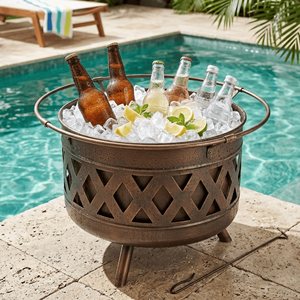Modern Round Wood Burning Firepit Outdoor Backyard Garden <b>Fire</b> <b>Pit</b> with BBQ Grill Cooking Accessories NP-FP010 - Product Image 3