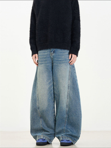 <b>Men's</b> Wide Leg Jeans Stonewashed Light Blue Denim Pants Casual <b>Baggy</b> Cotton <b>Trousers</b> - Product Image 1