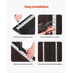 Set da 5 Pezzi - Sistema di Scaffalature a Parete a Doppia Guida Rinforzato da 60 Pollici, Guide per Scaffali a Doppio Scanalatura, 25 Connettori per Scaffali, Supporti per Scaffali - Product Image 6