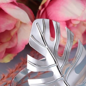 <b>Silver</b> Monstera Leaf Metal <b>Napkin</b> Rings 2.5 Inch Modern Table Decor for Wedding Dining - Product Image 3