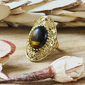Latest Design Tiger Eye Cabochon <b>Ring</b> 18k Gold Plated Flower Filigree Setting Boho <b>Statement</b> Vintage Wholesale <b>Ring</b> For Women - Product Image 3