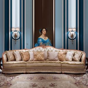 Sofá Seccional en Forma de L de Madera de Teca de Lujo Clásico Moderno, con Cojines de Esponja, Diseño Ecológico y Duradero, Estilo Europeo Elegante - Product Image 1