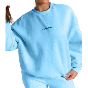 Sudadera Oversize de Cuello Redondo para Mujer, Color Sólido, Hombros Caídos, Logotipo Bordado, Tejido de Algodón Transpirable, Ropa de Otoño - Product Image 1