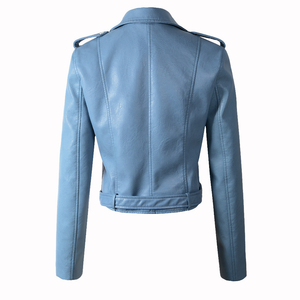 Chaqueta de Cuero Genuino de Diseño Personalizado para Mujer, Chaqueta Biker Ajustada de Piel de Cordero con Bolsillos, Detalles de Moda para Primavera y Otoño - Product Image 4