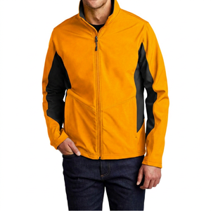 <b>Men's</b> Lime Green Fleece <b>Jacket</b> With Black Panels Stand Collar Zipper Windproof Casual Autumn Wear - Product Image 3