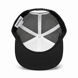Gorra de béisbol trucker personalizada de 5 paneles, negra y blanca, con malla, parche bordado en 3D, estructurada, de perfil alto, visera plana, snapback, para hombre, OEM - Product Image 6