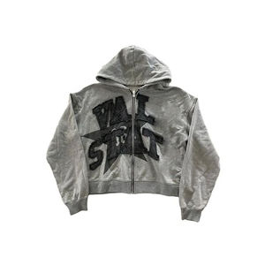 Sudadera con capucha y cremallera para hombre, estilo vintage, oversize, de felpa, con lavado ácido, efecto desgastado y parches, talla grande - Product Image 2