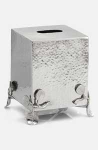 Boîte à mouchoirs en aluminium, finition argentée, base dorée, forme carrée, boîte à serviettes pour décoration de table, distributeur de mouchoirs décoratif pour salle de bain - Product Image 3