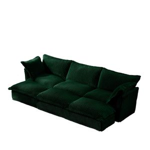 Divano Letto a 3 Posti in Corduroy per Soggiorno, Oversize con 3 Pouf, Rivestimento Sfoderabile, Arredamento Home Theater per Uso Domestico e Pernottamenti - Product Image 5