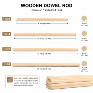แท่งไม้เนื้อแข็งทรงกลม ขัดเรียบ ไม้ธรรมชาติ สำหรับงาน DIY และงานไม้ - Product Image 2