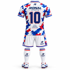 Maillot de football sublimé RONAL SPORTS pour homme – Ensemble blanc, bleu, rouge imprimé, respirant, à manches courtes – Tenue de football pour adulte - Product Image 2