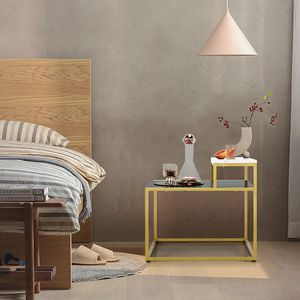 Comodino a 2 livelli con struttura in metallo e piano in marmo per soggiorno - Product Image 3