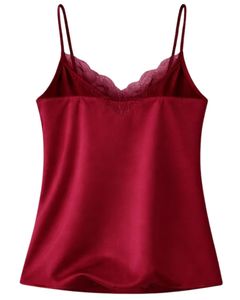 Red Satin Camisole Shorts Set Women Sleepwear <b>Lace</b> Trim Spaghetti Strap Nightwear Soft Breathable Summer Pajama Set Lounge Wear - Product Image 4