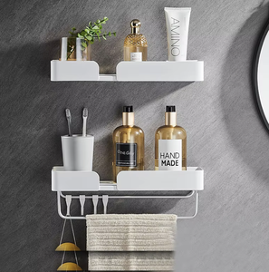 OEM/ODM Space Aluminum <b>Shower</b> Shelf Bathroom <b>Storage</b> Rack Wall Mounted <b>Shower</b> Caddy with Hooks Rust Resistant Organizer - Product Image 4