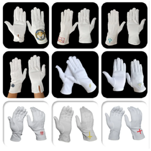 Gants maçonniques en coton blanc, longueur poignet, avec logo triangle violet et jaune brodé, style uni, usage décontracté, toutes saisons - Product Image 5
