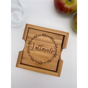 Posavasos de Madera Personalizados, Regalo de Boda, Posavasos de Madera Grabados con Soporte para Decoración del Hogar, Regalo de Aniversario - Product Image 4