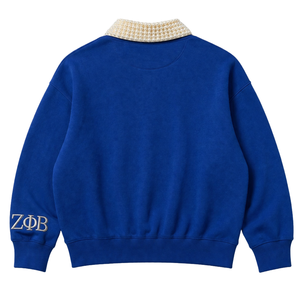 Sweat-shirt d'hiver en polaire Zeta Phi Beta Miner Hall bleu pour femme, broderie de lettres grecques écologiques, col rond, haut de gamme - Product Image 2