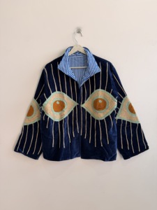 Embroidered High-Collar Cotton-Filled <b>Women's</b> Jacket Suzani Velvet <b>Coat</b> - Product Image 2