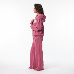 Custom Wholesale High Quality Acid Wash Full Zip Hoodie Distressed Relaxed Fit Flared <b>Wide</b> <b>Leg</b> <b>Jogger</b> Tracksuit For Women - Product Image 3