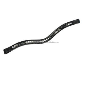 Banda de ceja de caballo de cuero genuino negro artesanal incrustaciones de canal vacío con cadena de perlas negras y grises grandes Fabricante Mayorista - Product Image 2
