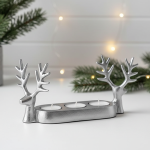 Living & Craft Silver Metal Reindeer Candle Holder | 3-Slot Tealight Wax Burner Luxury Christmas Deer <b>Table</b> Centerpiece - Product Image 1