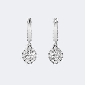 Boucles d'oreilles pendantes linéaires en diamant, 0.20CTW, avec grappe ronde, pavé de griffes et halo - Product Image 2