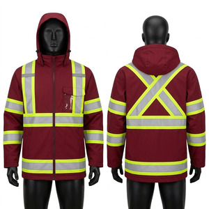Premium Polyester Work Jacket 220g <b>Burgundy</b> High Visibility Reflective Tape Hooded Safety Jacket Custom Logo Waterproof - Product Image 1