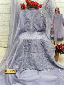 Elegante Shalwar Kameez de Invierno con Bordado de Organza, Parte Inferior de Santoon Pesado, Estilo Sofisticado, Ropa India y Pakistaní - Product Image 2