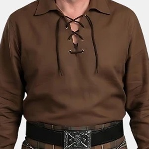 Chemise Kilt Traditionnelle Écossaise pour Homme, Manches Longues, Coton Marron, Col Rabattu, Respirante, Vêtement d'Automne - Product Image 6