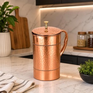 Jarra de cobre vintage con tapa, jarra de cobre con acabado plateado, diseño moderno, gran capacidad, para bebidas en el hogar. - Product Image 3