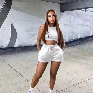Women Winter Workout 2pcs Solid Embroidered <b>Crop</b> Tank <b>Top</b> Shorts Set Custom Logo Printed Fitness Activewear Gym Short Set - Product Image 5
