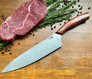 Couteau de cuisine de qualité industrielle, lame en acier à haute teneur en carbone, manche en bois, design à pointe clip, épaisseur de 1,25 mm, bouton de réglage pour la viande - Product Image 3