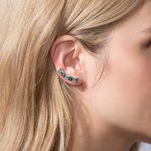 Pendientes de oreja tipo crawler personalizados de turmalina con corte esmeralda de 24 mm, de oro macizo de 10K, 14K, 18K, con bisel y baguette, para mujer, al por mayor - Product Image 6