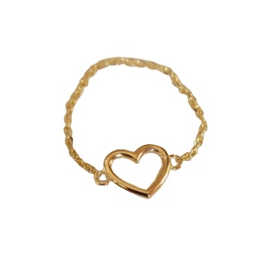 925 Sterling Silver 14K Solid Gold Plated Heart Shape Ring Solid Gold Stacking Ring Chain Band <b>Anniversary</b> Party Gift for Women - Product Image 1