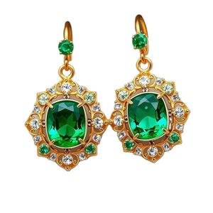 Vente en gros de boucles d'oreilles classiques élégantes en or 18 ct avec émeraude pour filles et femmes - Product Image 1